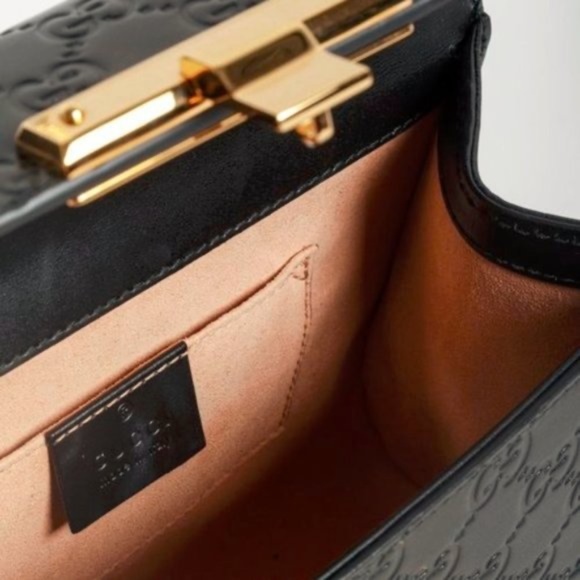 Gucci Small Black Leather Guccissima GG Padlock Bag - Picture 9 of 14